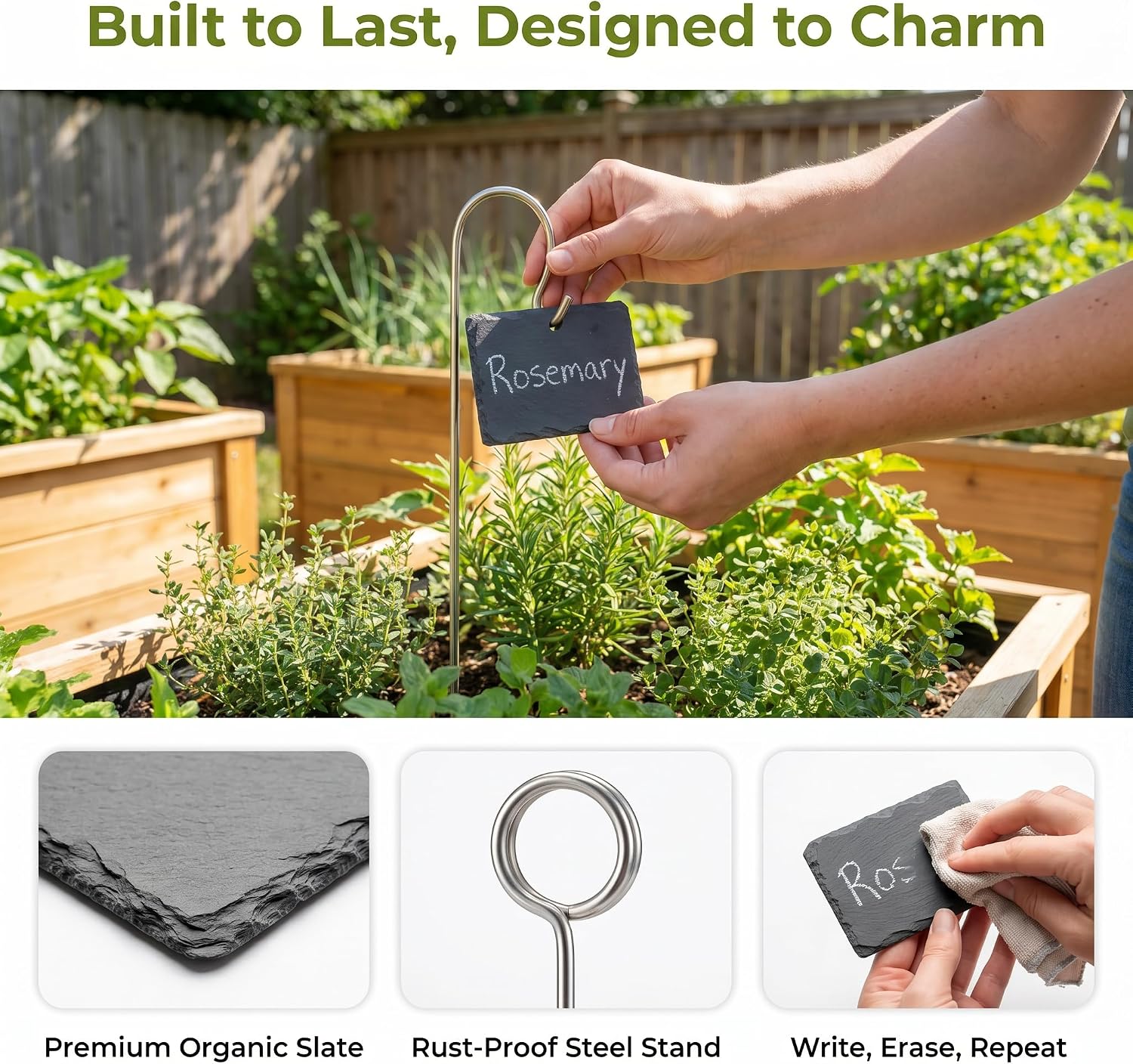 Large Slate Plant Labels, Garden Plant Labels Tags, Plant Markers 10 Sets | Natural Weatherproof Garden Signs with