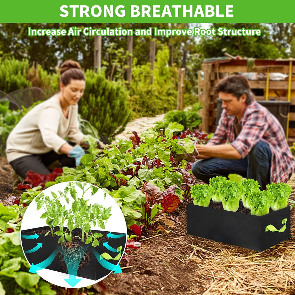 ANGELIOX 2Pcs Grow Bags, 3-Grids Rectangle Grow Bag,14 Gallon Thickened 400G Fabric Garden Bed, Nonwoven Square Flower