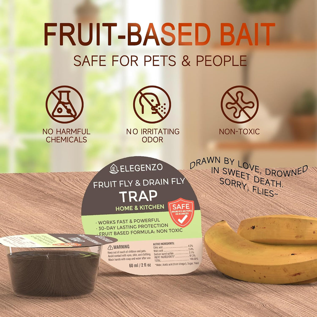 Fruit Fly Traps for Indoors: Fruit Fly and Drain Fly Traps Indoor - Reusable Escape-Proof Trap and Powerful Fruit-Based