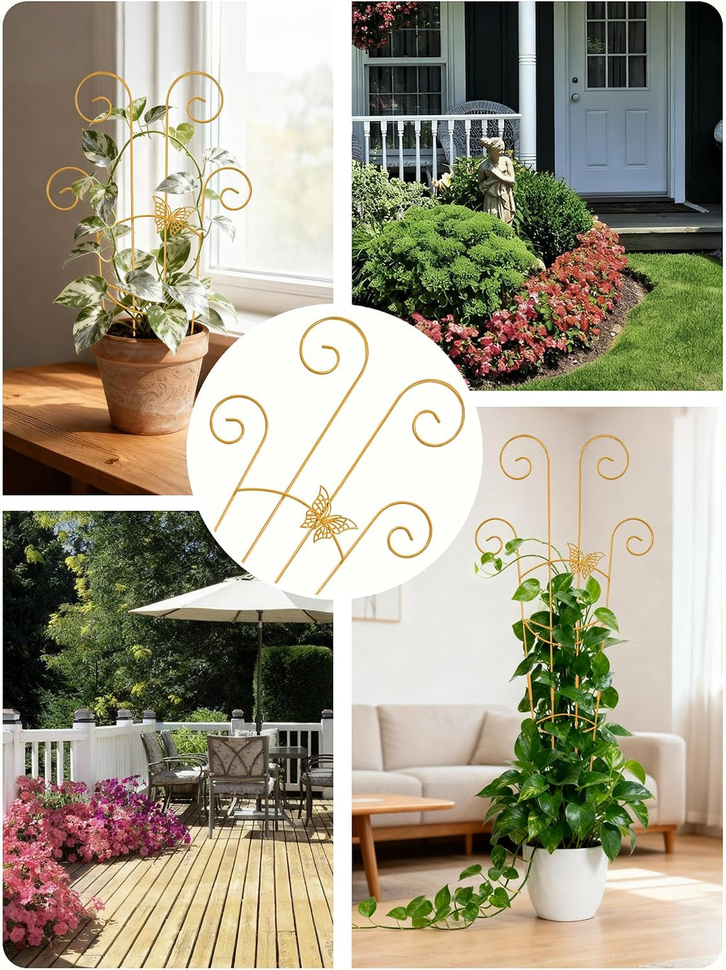 Butterfly Metal Monstera Trellis, Gold Garden Treleaf Expandable Trellis | 4 Pack 30 Inch Taller Plant Support for