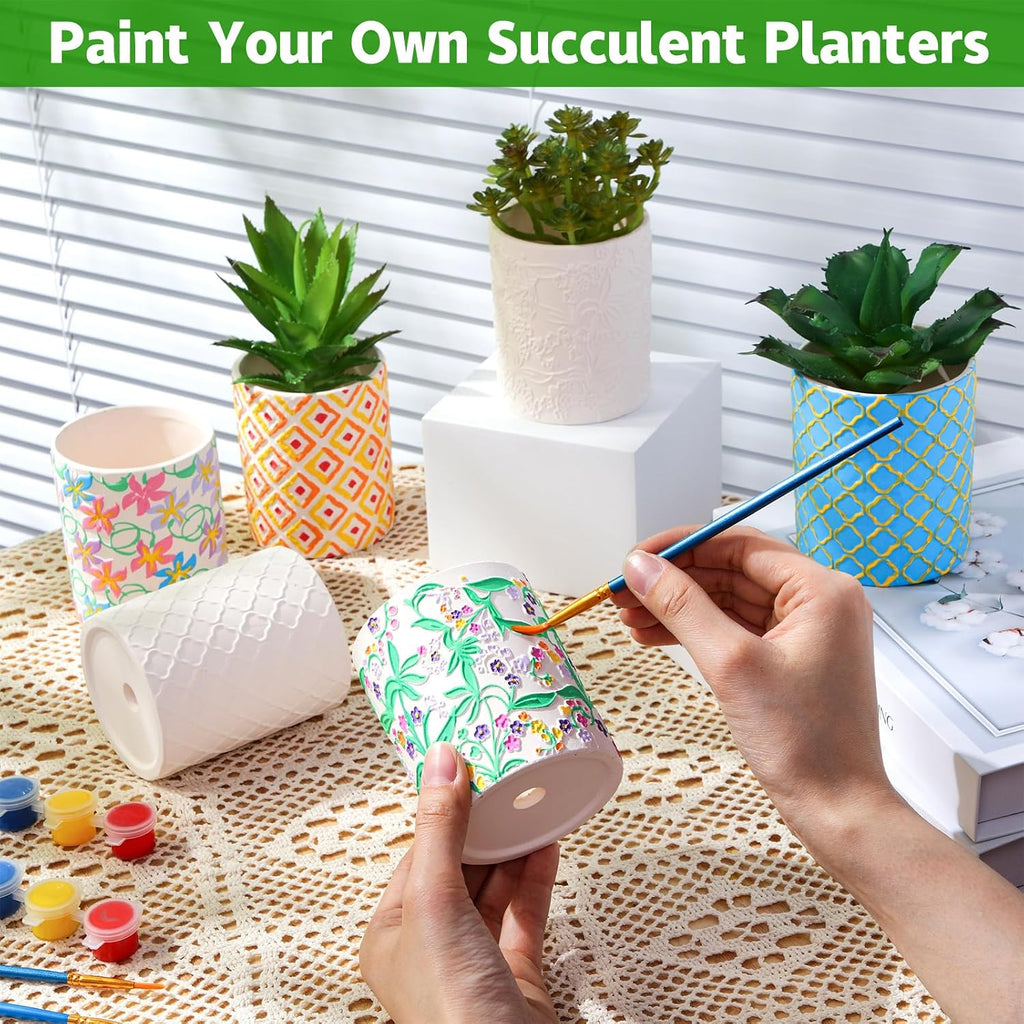 Zubebe 12 Pcs Paint Your Own Ceramic Pots Bulk Unfinished Succulent Pots Craft Kit with Drainage Hole Mini Paintable