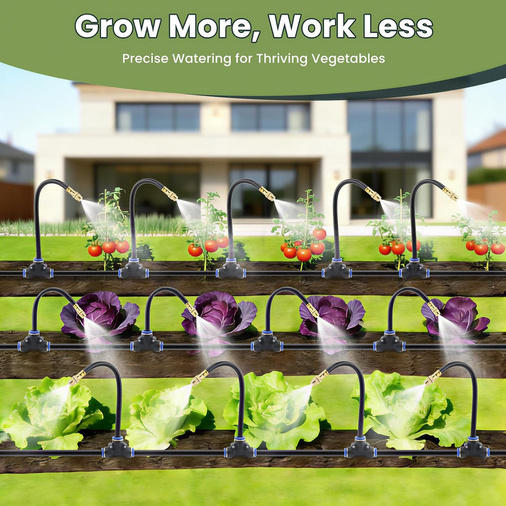 100FT Automatic Drip Irrigation Kits with Water Timer - Garden Watering System with 360° Bendable Spray Adjustable