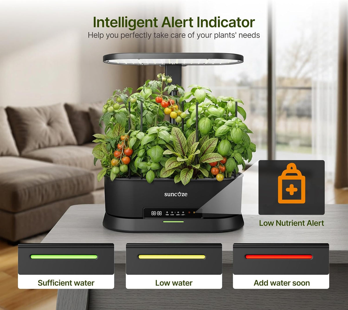 Hydroponics Growing System, Smart Panel, 5L Removable Tank, 36W LED | Dimmable Full Spectrum Grow Light, 12 Pods Indoor