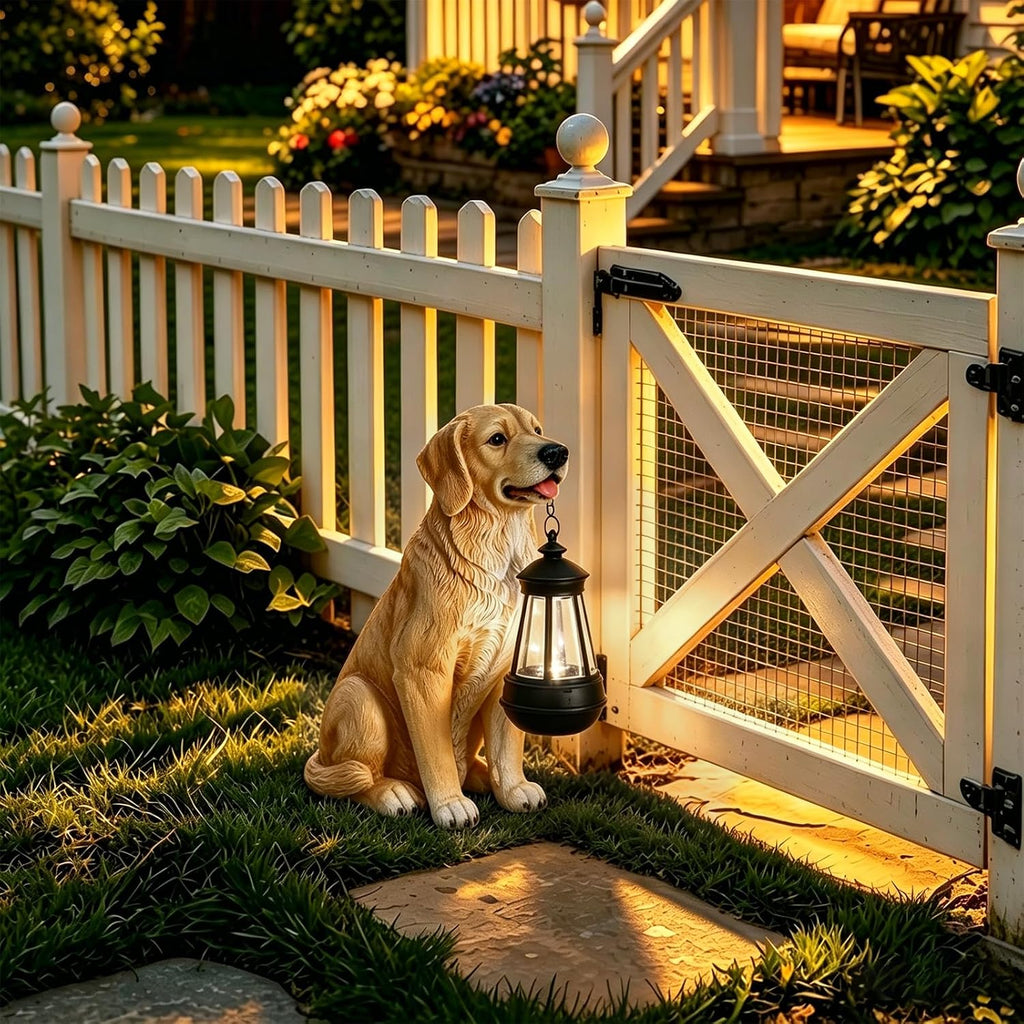 Solar Dog Statue Garden Decor, Golden Retriever Dog Statues Solar Lights | Outdoor Resin Labrador Figurine Holding