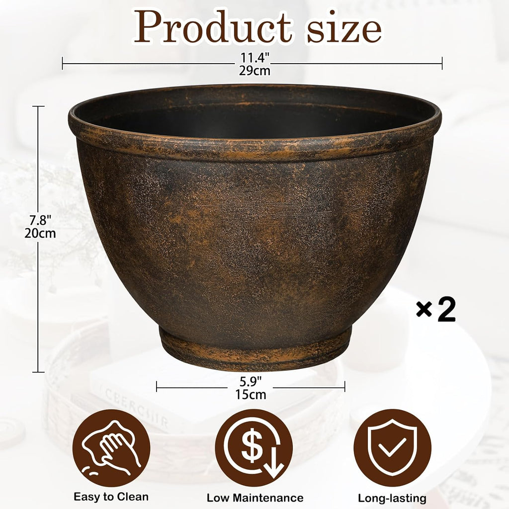 Hollyone Set of 2 Outdoor Planter 11.5 inch Plant Pot Plastic Pots for Plants Planters for Outdoor Indoor Plants with