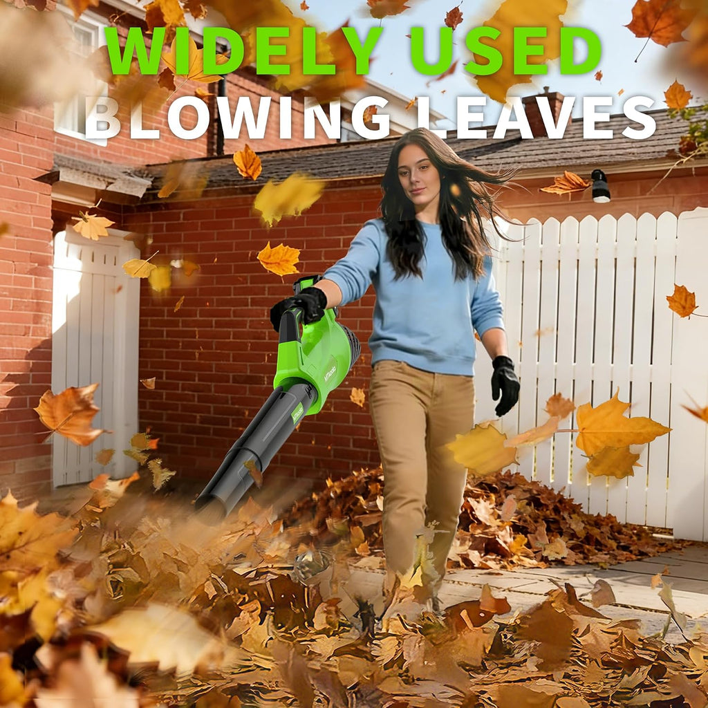 Leaf Blower, Leaf Blower Cordless with 2 * 2.6AH Batteries and Fast Charger, 450CFM &150MPH and 2 Speed Mode