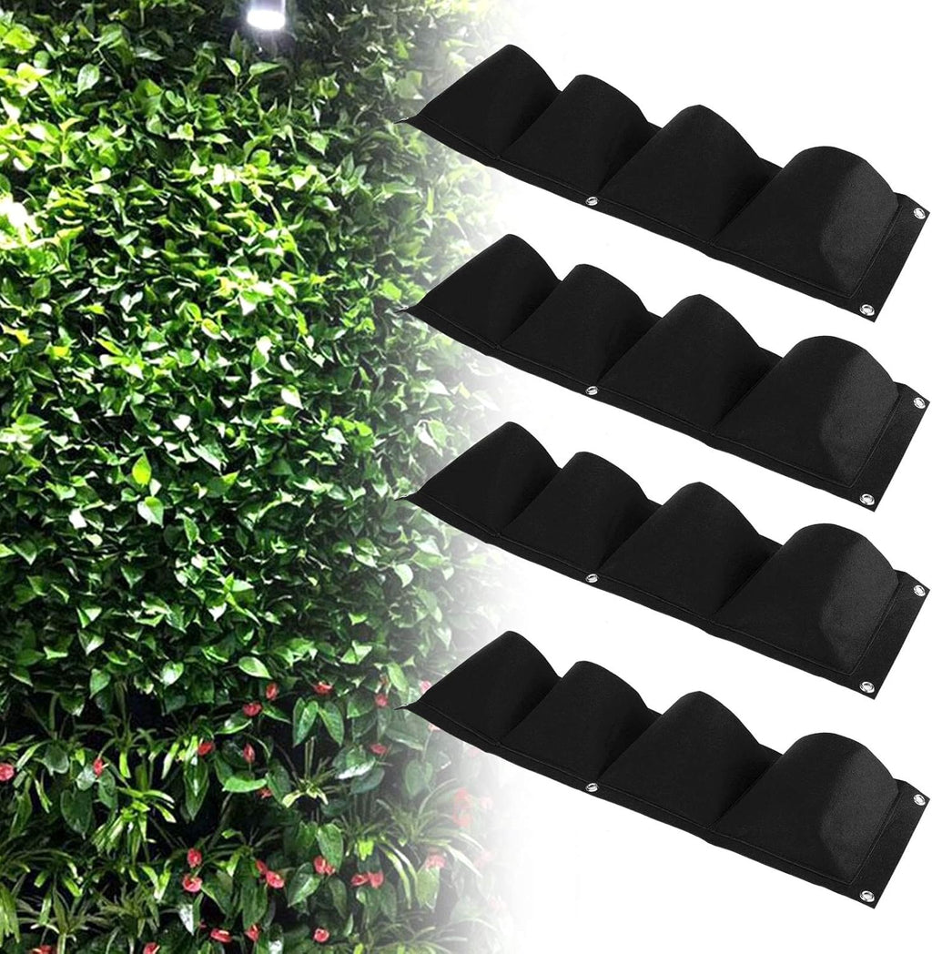 4Pcs 4 Pocket Felt Vertical Wall Garden Planter Plant Grow Bag Reusable Wall Mounted Planting Growing Bag for Flower