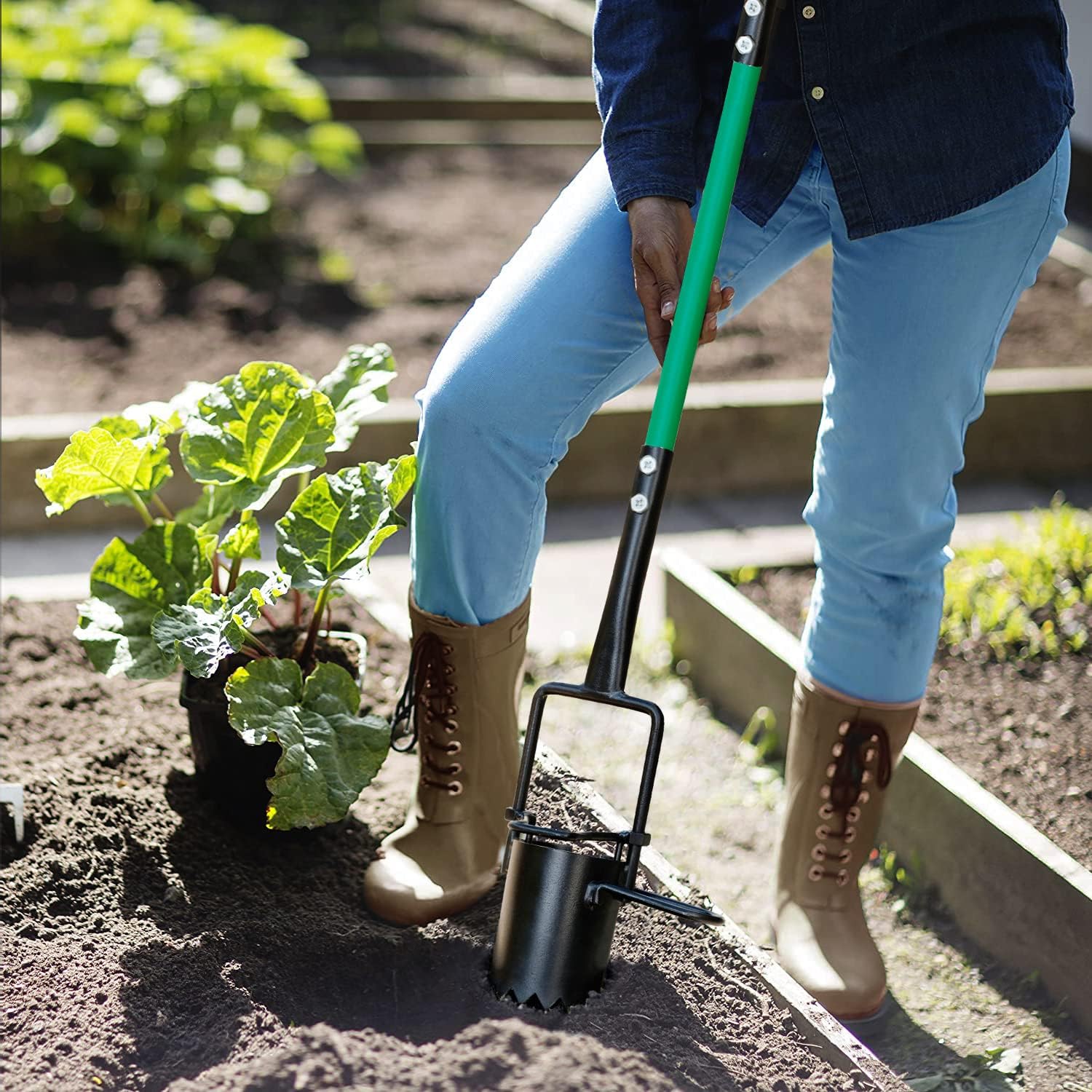 Altdorff Bulb Planter Tool Long Handle, Sod Plugger with Serrated Base and Non-Slip Soft Grip Handle, 5-in-1 Grass Plug