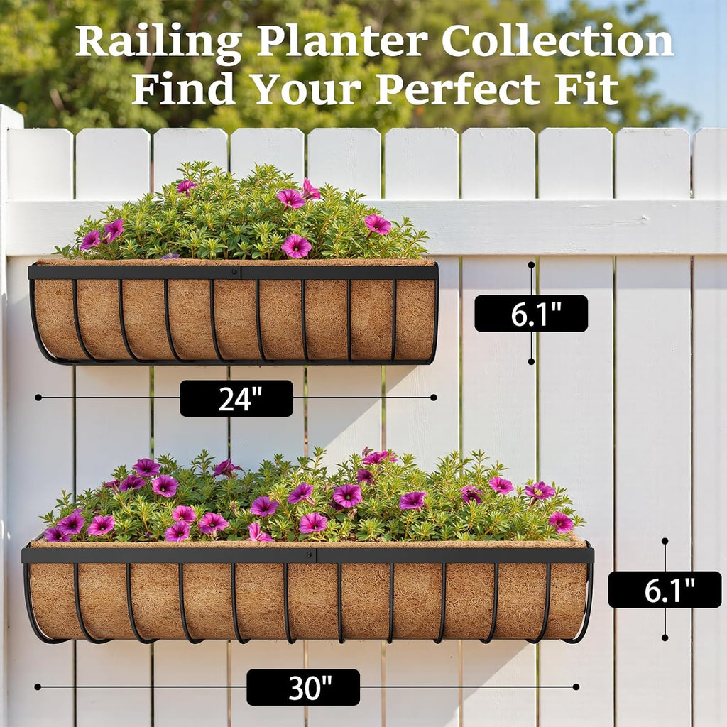 VOXOR Railing Planter Boxes, 30 Inch Window Boxes Planters, Balcony Planters with Adjustable Brackets & Coco Liner for