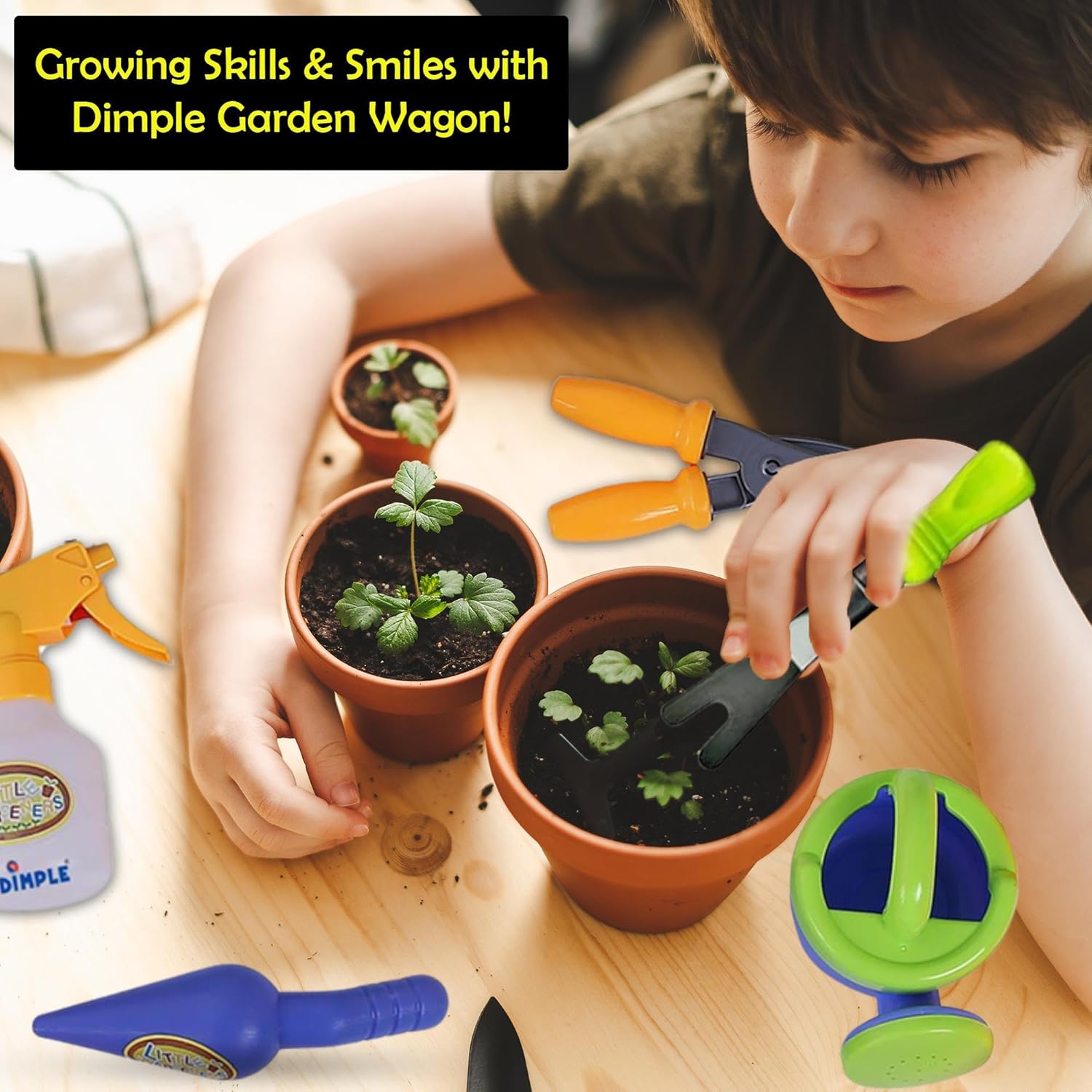 Dimple Red Garden Wagon & Tools Toy Set, 15 Pc Kids Gardening Play Set | Kids Gardening Tools, Premium Wagon Toy Set