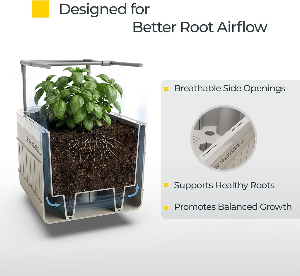 Permasteel Herb Garden Planter with Trellis Support, Self-Watering System with Water Level Indicator, Fits Multiple