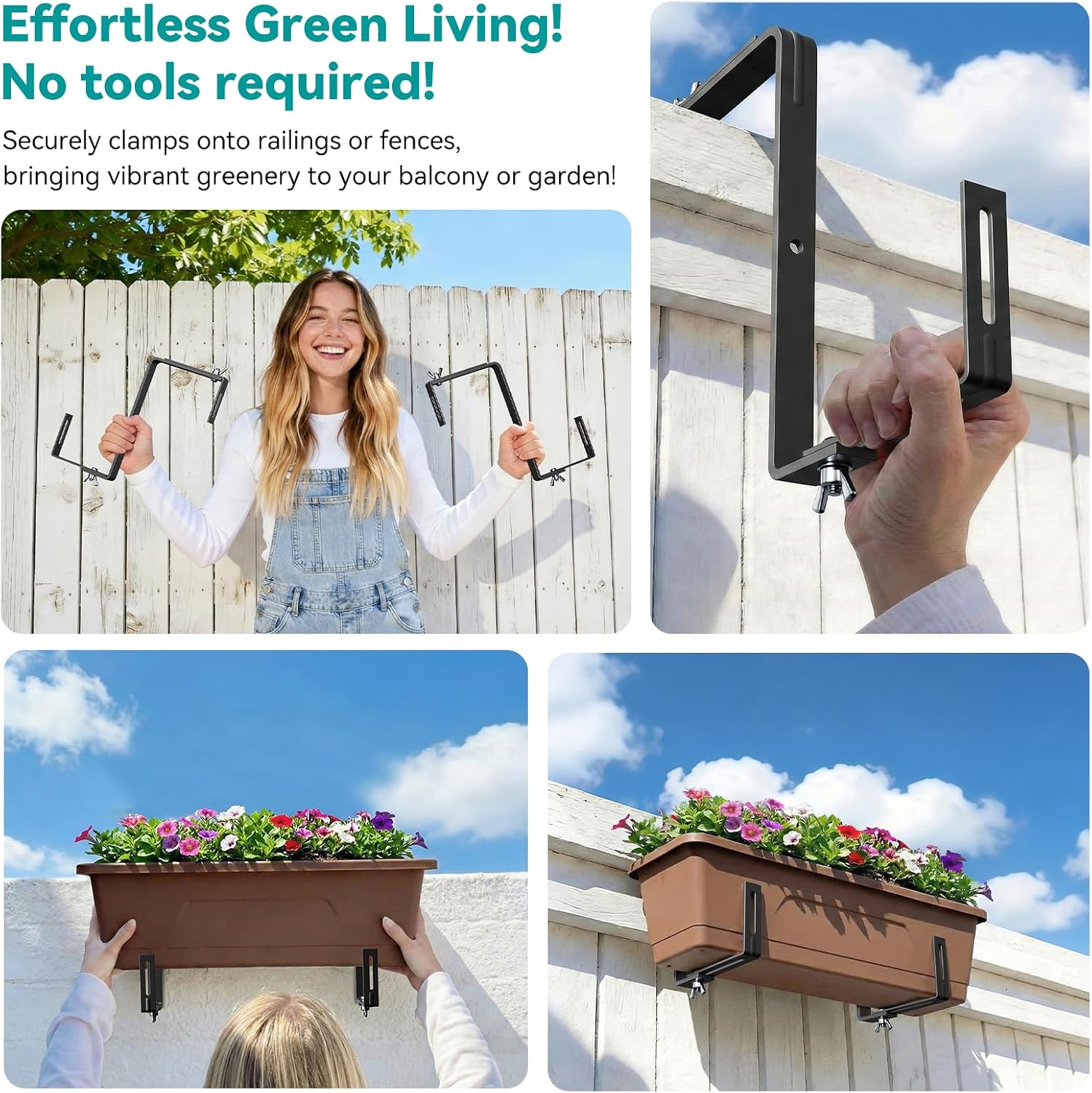Adjustable Planter Box Brackets,Enhanced Bottom Support,Universal Outdoor Hanging Brackets,Flower Box Brackets for