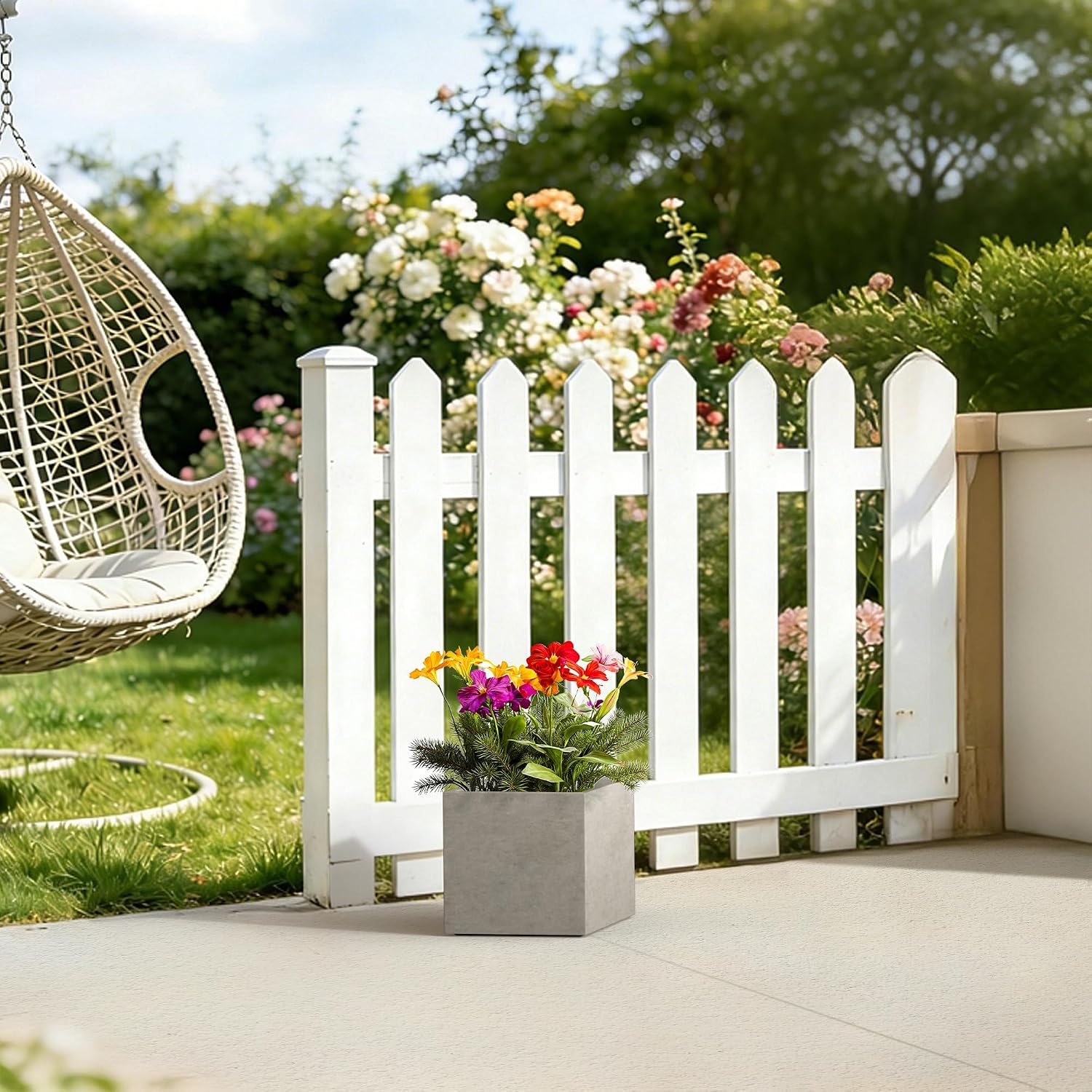 Kante Small Square Weathered Concrete Planter 10" W, Outdoor | Rubber Plug for Indoor, Drainage for Garden, All-Weather