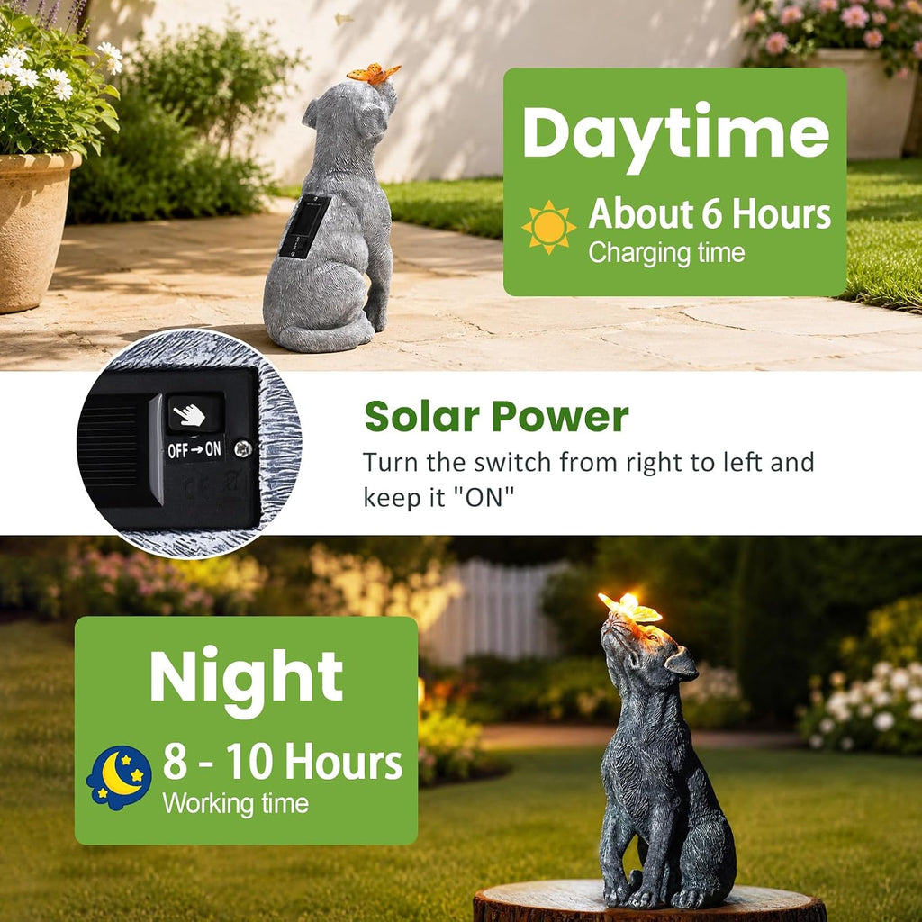 Dog Statue with Solar Butterfly Garden Decor | Ideal gifts for mom, dad or birthdays, beautifully crafted outdoor