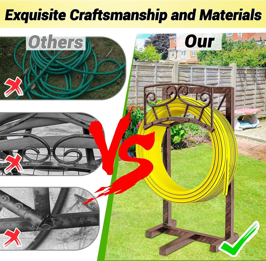 Garden Hose Holder, Heavy Duty Metal Water Hose Holders Hose Stand with 5 Spikes, Freestanding Hose Storage Rack Hose