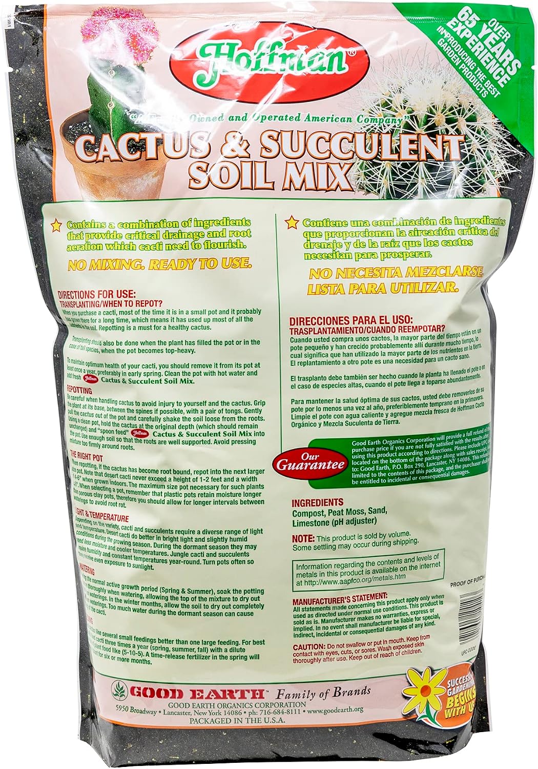 Hoffman 10410 Organic Cactus and Succulent Soil Mix, 10 Quarts, 2 Pack