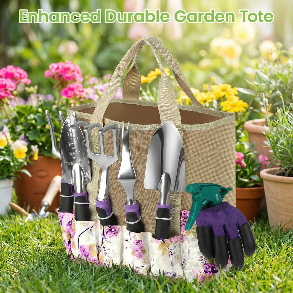 Garden Tools Set, 30 Piece Stainless Steel Gardening Kit with Vintage Floral Tote Bag, Non-Slip Ergonomic Rubber