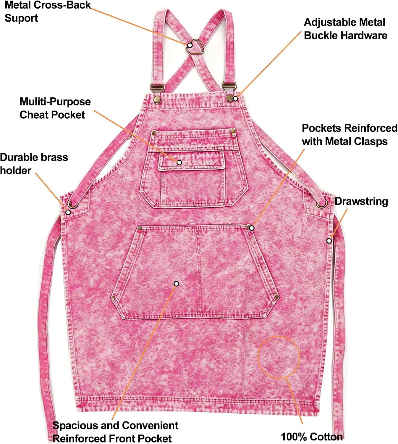 Denim Apron with Pockets for Hair Stylist Adjustable Straps Tool Apron Gardening Jean Work