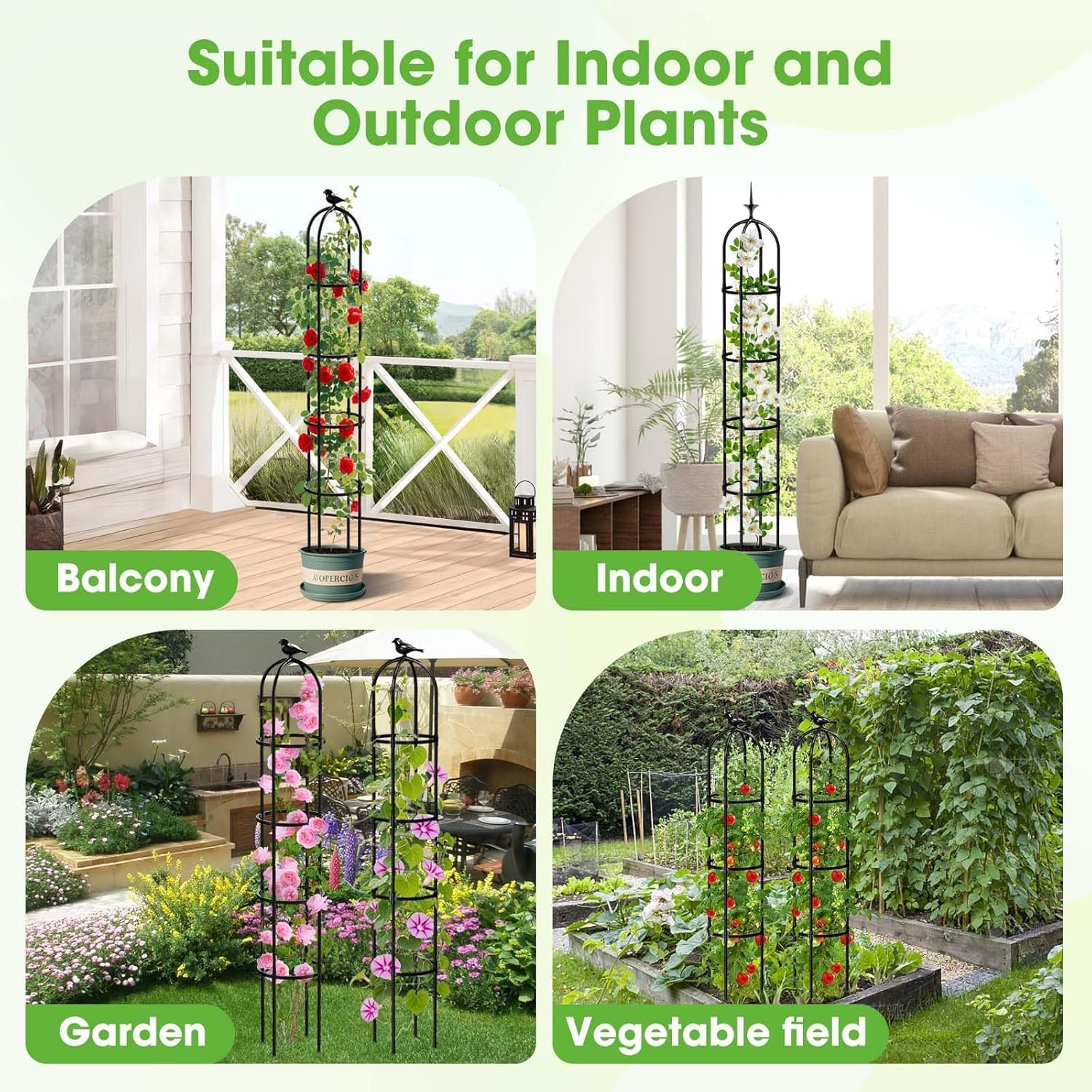 2PCS Garden Obelisk Trellis for Climbing Plants Outdoor, 6.2 ft Tall Trellis for Roses Clematis Jasmine Ivy Flower