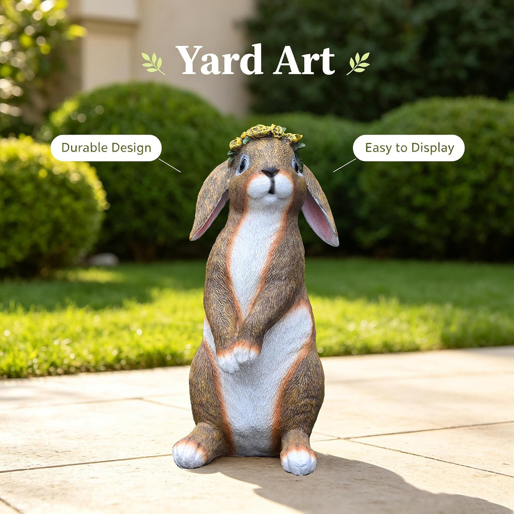 Lonyin Rabbit Garden Statue, Bunny Animal Figurines Indoor Outdoor Statues | Weather Resistant Flower Bunny for Yard