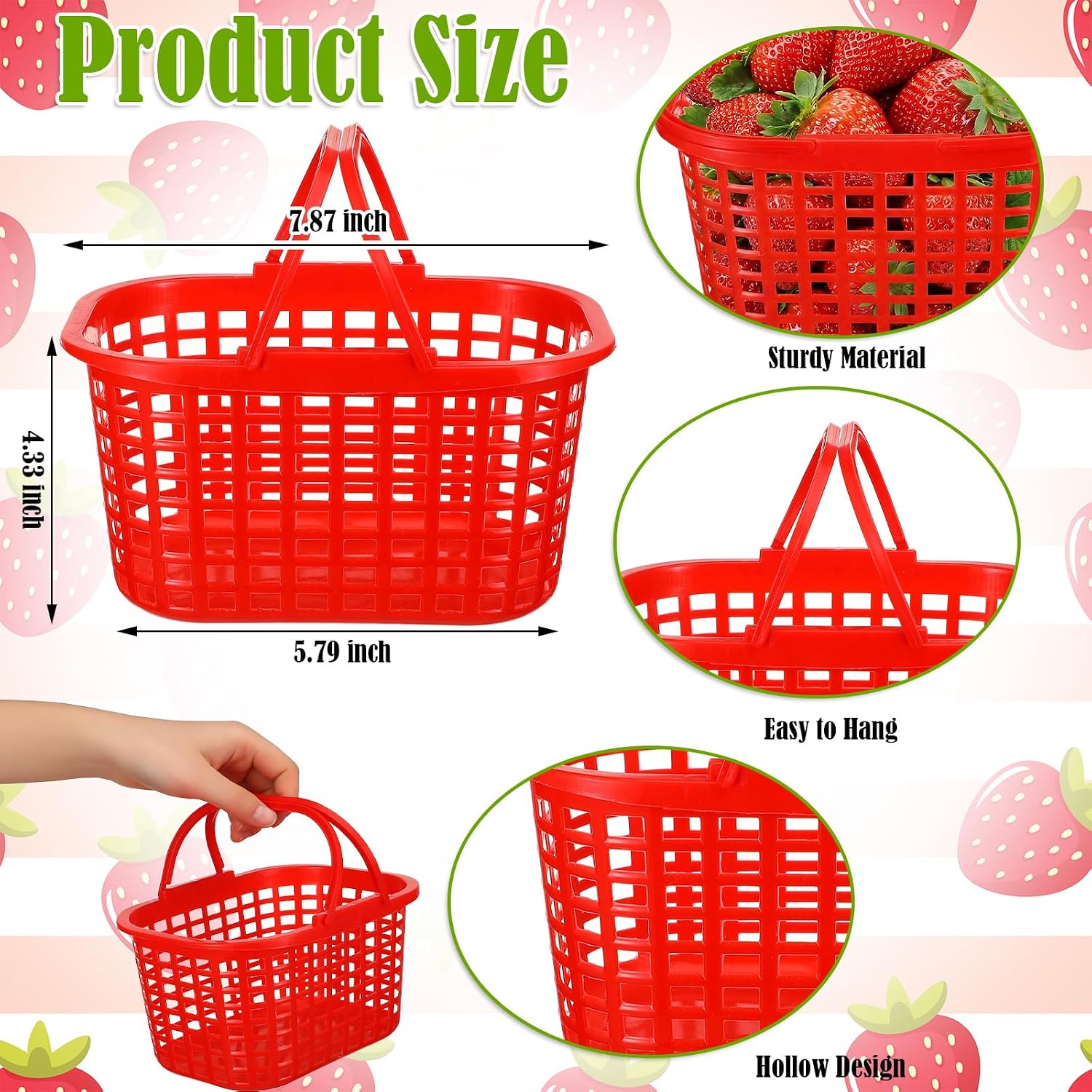 Sliner 30 Pack Berry Picking Baskets with Handle 2 Pint Plastic Strawberry Baskets for Harvesting Stackable Fruit