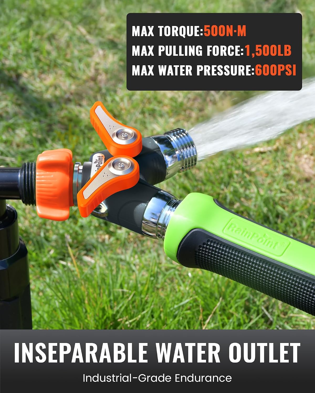 RAINPOINT Garden Hose Splitter 2 Way Heavy Duty, Water Hose Y Spigot Splitter with Shutoff Valves,100% Metal Body Water