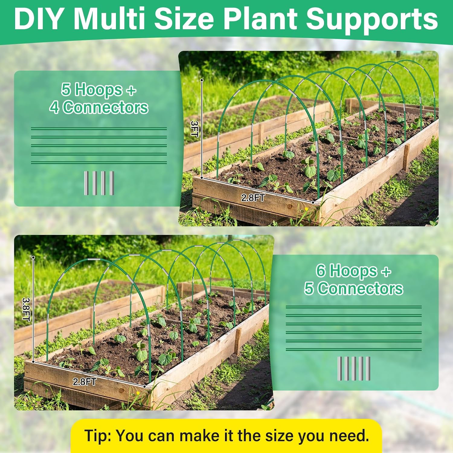 Garden Mesh Netting Kit for Raised Beds, 10x33FT Ultra Fine Mesh Netting& 6 Sets 8FT Fiberglass Garden Hoops, Insect