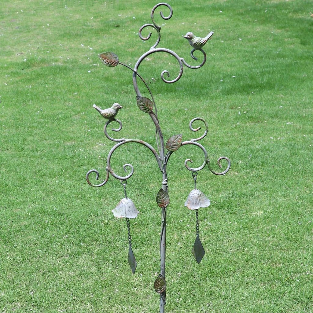 Decorative Garden Stakes for Outside,Metal Outdoor Garden Decor with Bells | 45.7"H Wind Chime Stakes for Outside,Bird