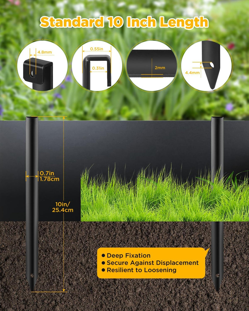 Landscape Edging Metal Stakes, 10 Inch Garden Edging Stakes | High Carbon Steel Landscaping Anchoring Stakes for