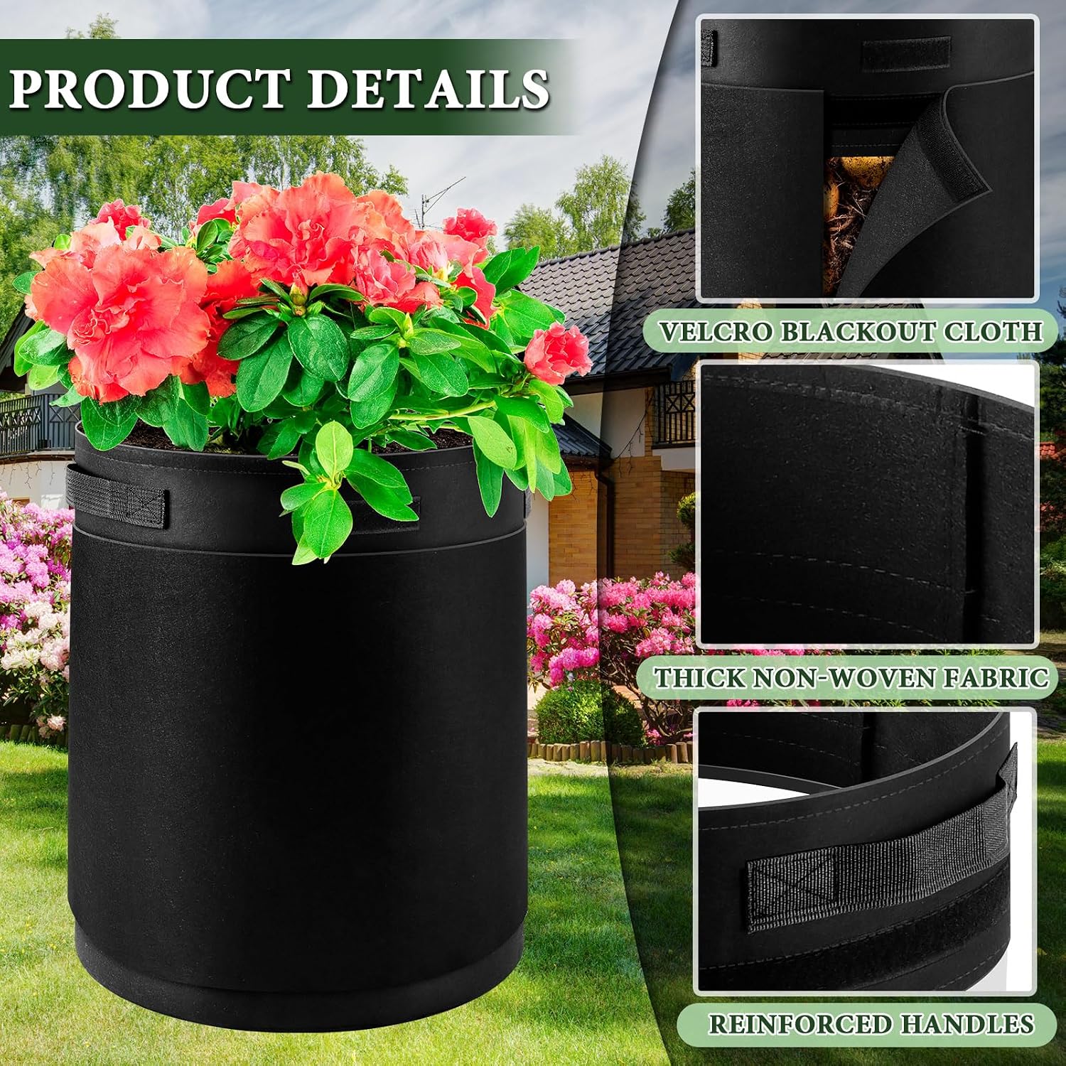 3 Pack 15 Gallon 360° Visibility Potato Grow Bags with Shading Flap | Plant Grow Bags for Growing Potatoes Heavy Duty