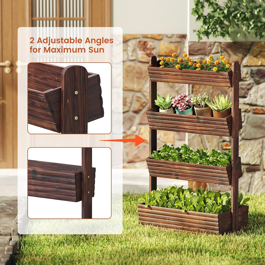 GHWIE Wooden Garden Planter Box, Raised Bed with Vertical Plant Rack, Indoor Outdoor Flower Herb Vegetable Stand
