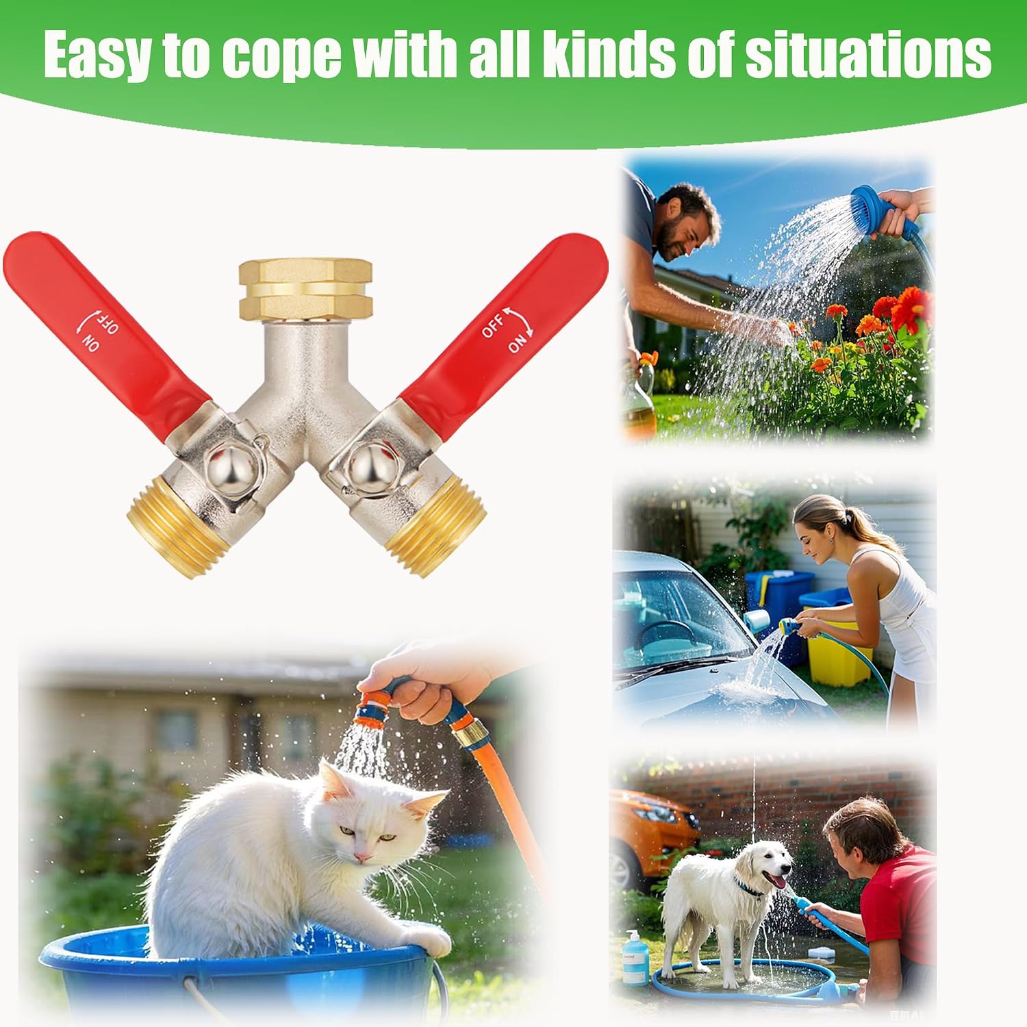 EJW Brass Hose Splitter, High Flow Splitters, Garden Hose Splitter, 2 Way Water Splitter, Faucet Splitter, Heavy Duty
