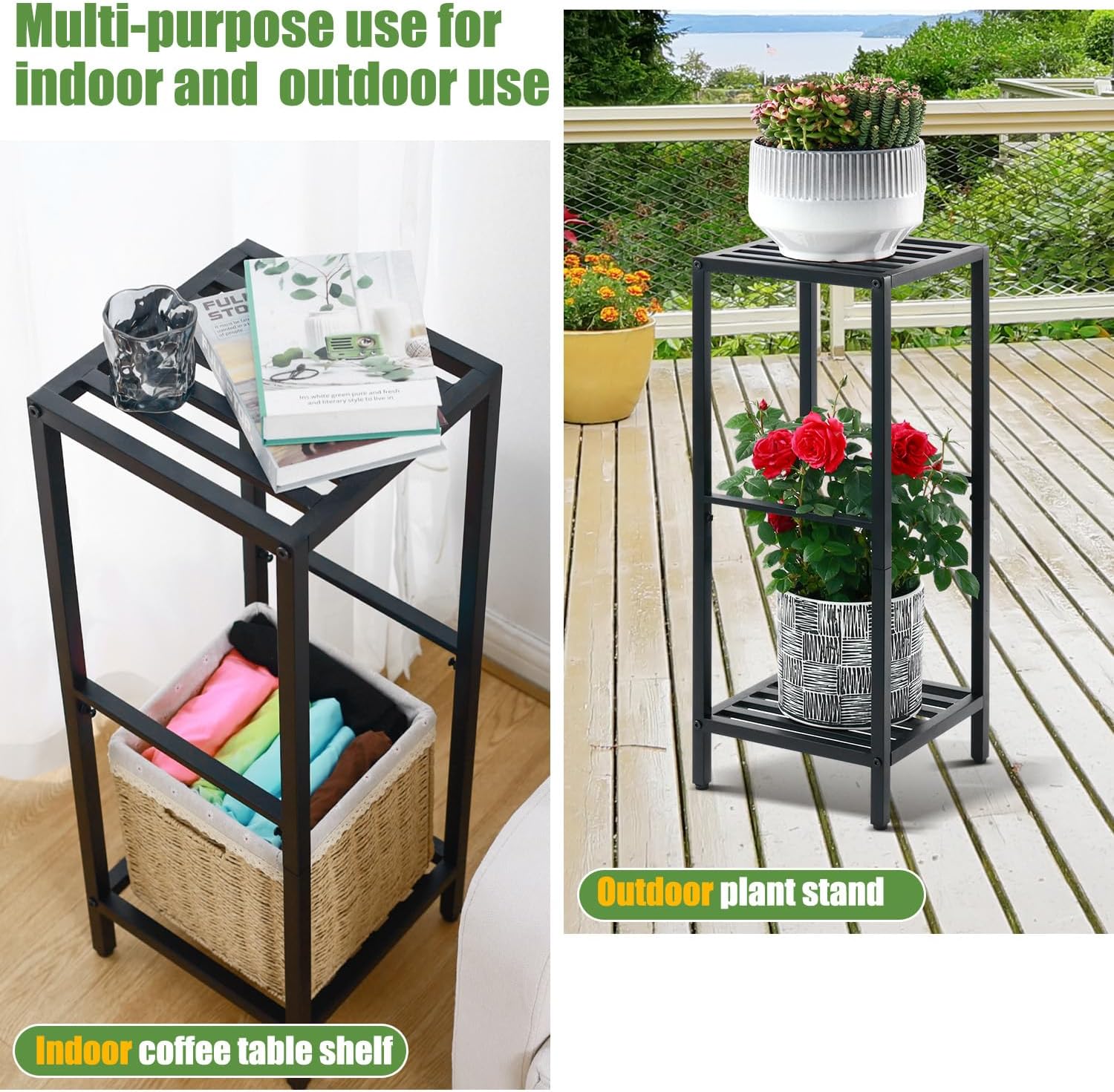 Party Zealot 2-Tier Tall Metal Square Plant Stand 31” Heavy-Duty Modern Flower Pot Rack for Indoor Living Room, Corner