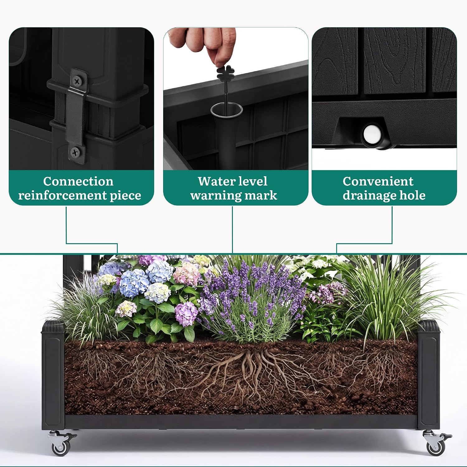 YITAHOME 43.3x17.7x61 in Planter Trellis Box with Wheels & Drain Plug, Outdoor Resin Raised Garden Bed for Climbing