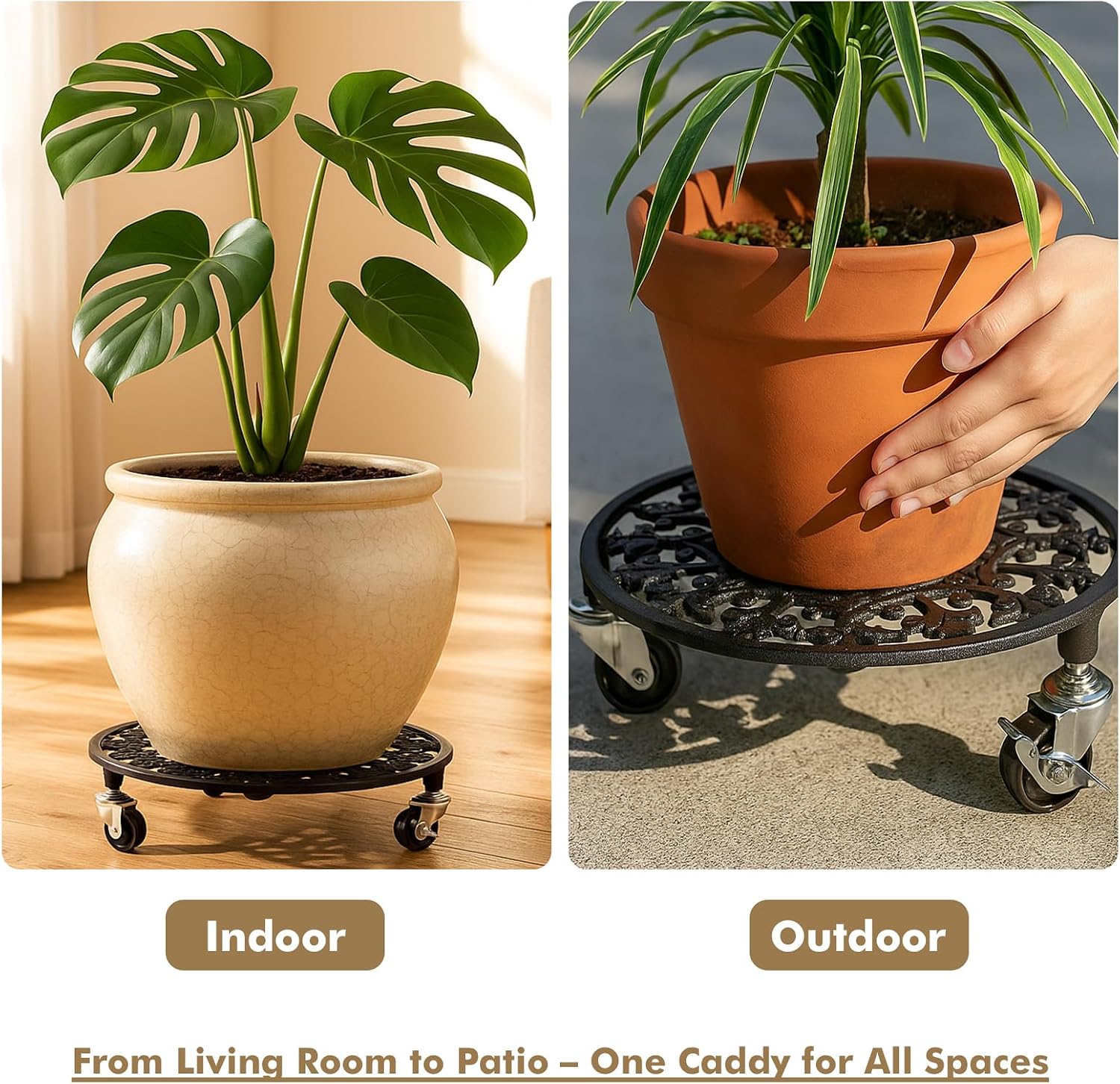 2 Pack Plant Caddy with Wheels 11 Inch Rolling Plant Stand for Large Plants Heavy Duty Plant Rollers Metal Plant Dolly