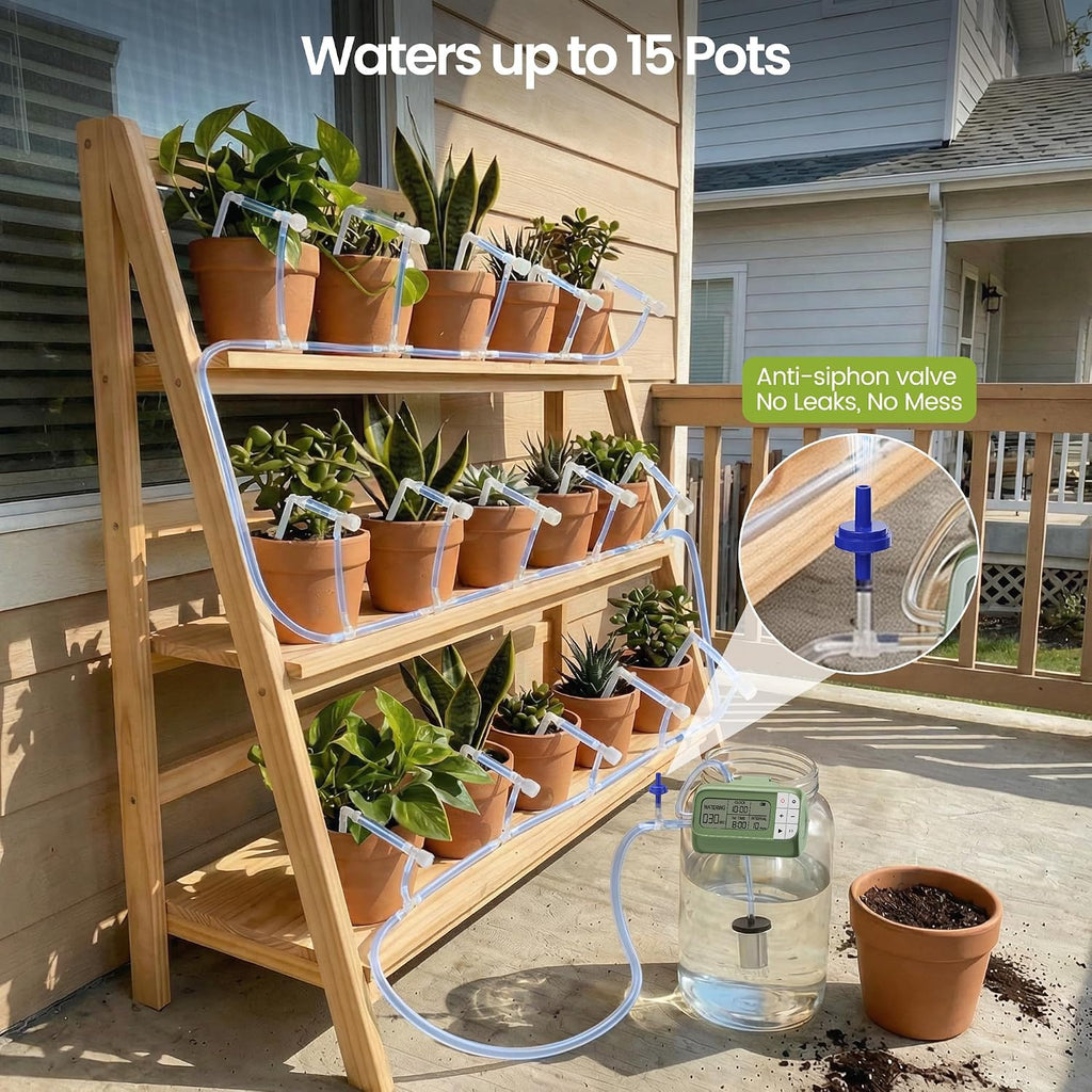 Auto Drip Irrigation Kits Battery Powered for 15 Potted Plants | Automatic Garden Irrigation System with 33FT 1/4''