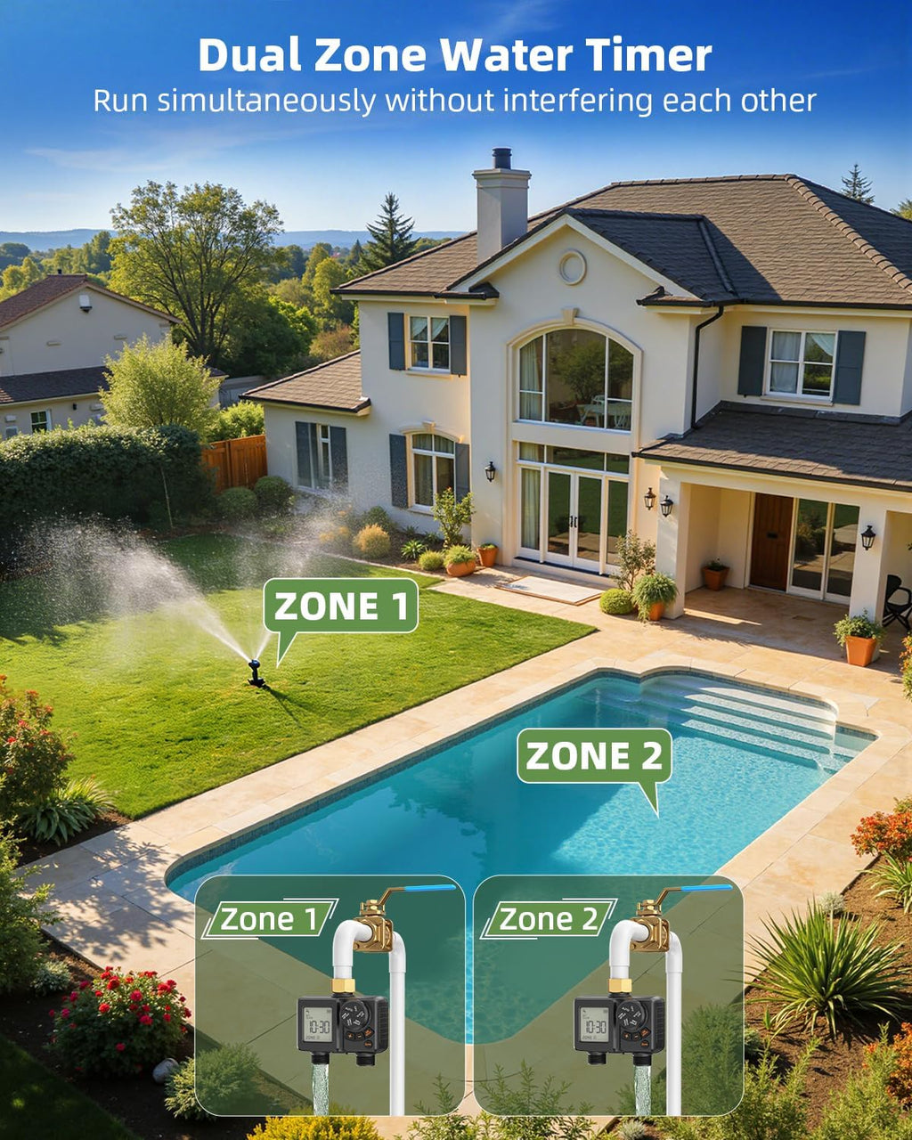 Sprinkler Timer 2 Zone,Water Timer for Garden Hose with Lithium Battery Hose Timers with Brass Inlet