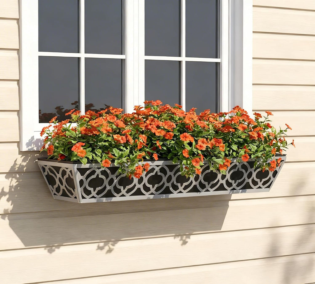 Y&M 30'' Hanging Railing Planter Box Set with Black Non-Woven Fabric Liner, 2 Pcs Large Metal Flower Boxes with