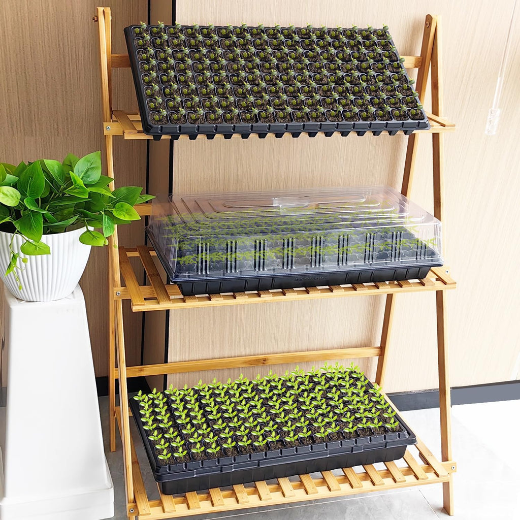 RooTrimmer 10Pcs 128 Cell Seed Starter Trays, Thick Durable Nursery 128 Cell Plug Tray Seedling Flat Plastic Shallow