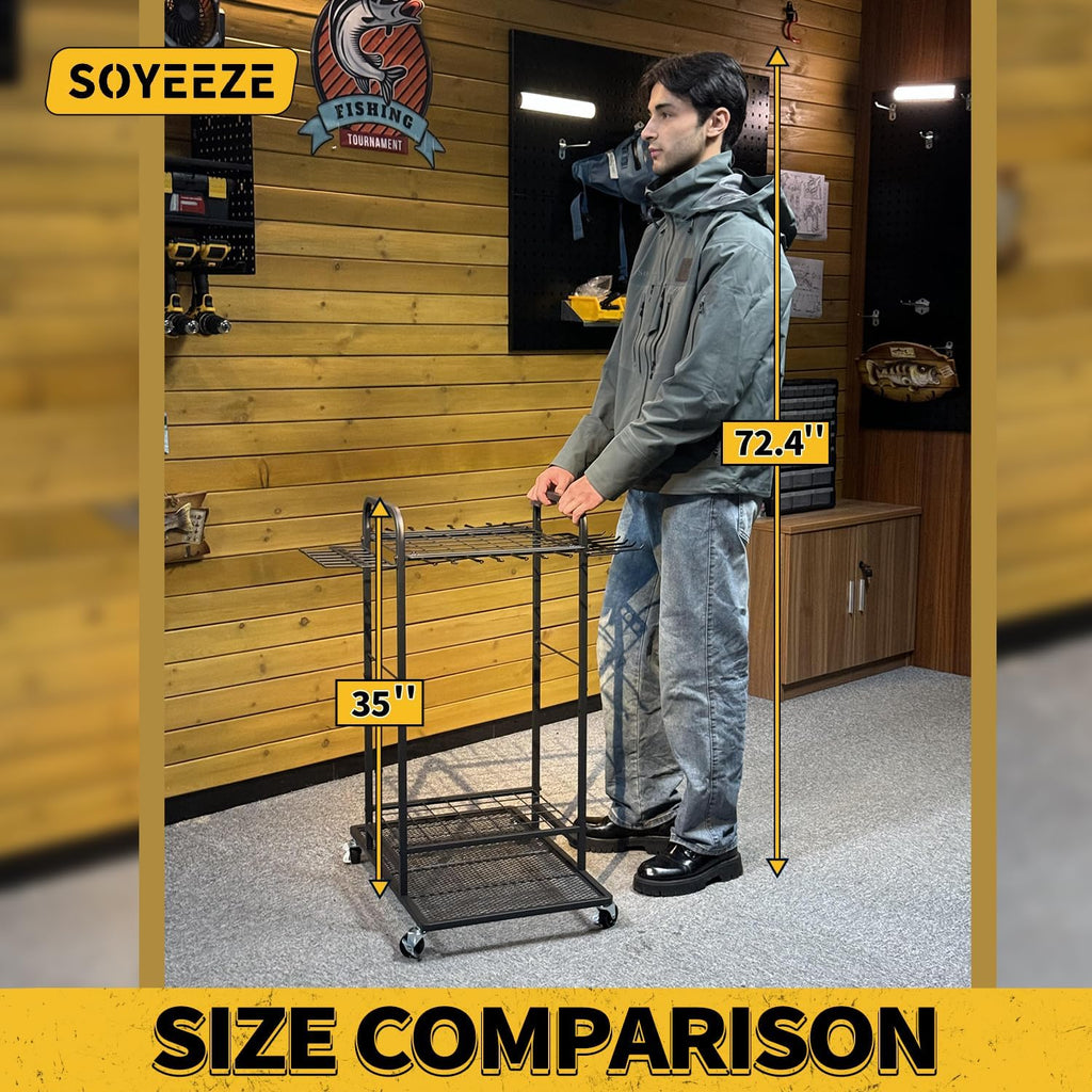 SOYEEZE Garden Tool Organizer with Lockable Wheels, Heavy Duty 3-Tier Yard Tower Tool Rack for Garage, Holds Up to 35
