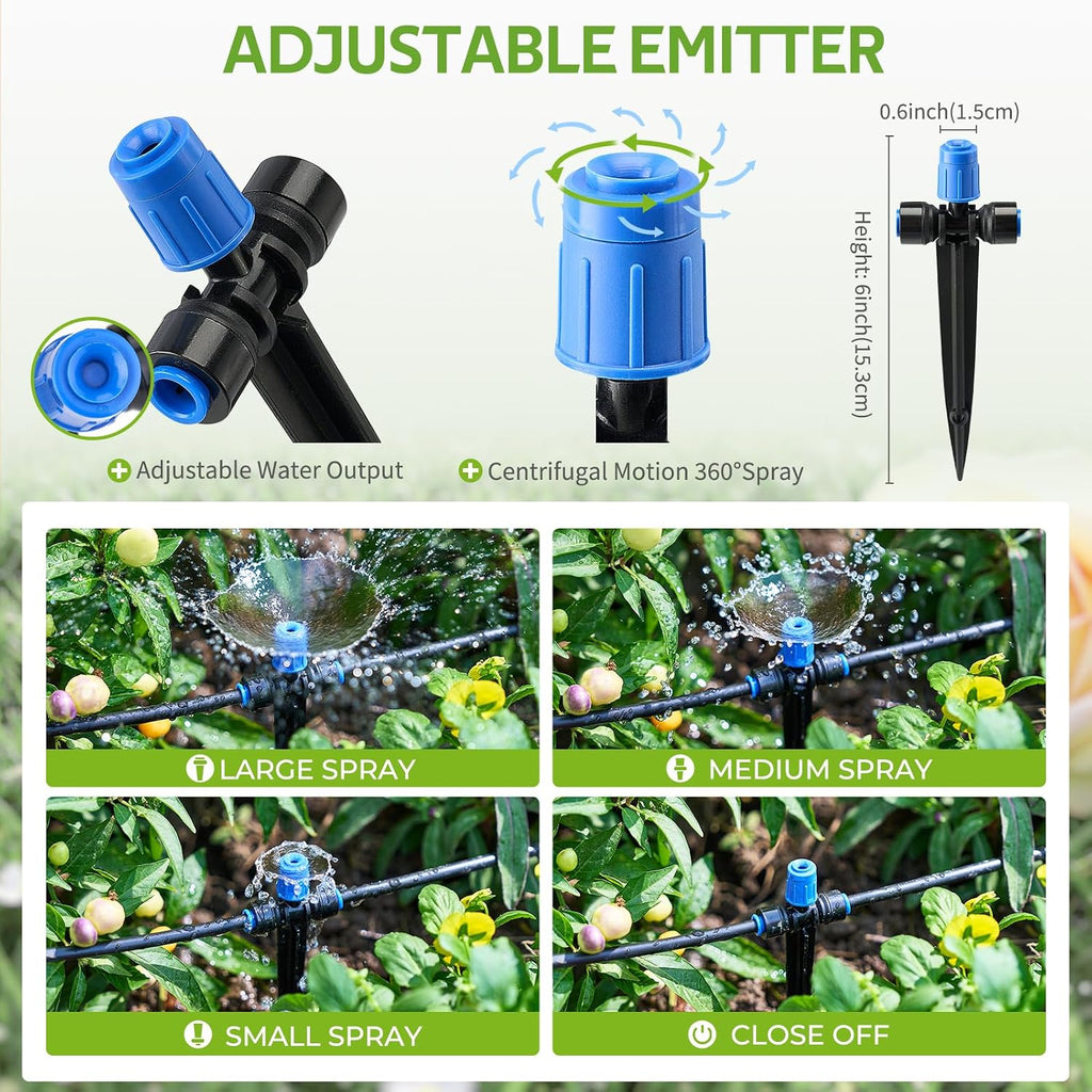 HIRALIY 140FT Quick-Connect Drip Irrigation Kit for Large Gardens | Garden watering system with 120FT tubing, 20FT main