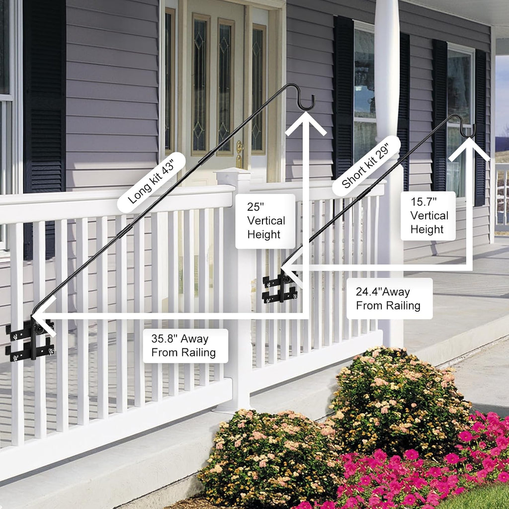 29-43" Adjustable Deck Railing Hook,Heavy Duty Rotating Plant Hanger | Double Clamps for Bird Feeders, Planters