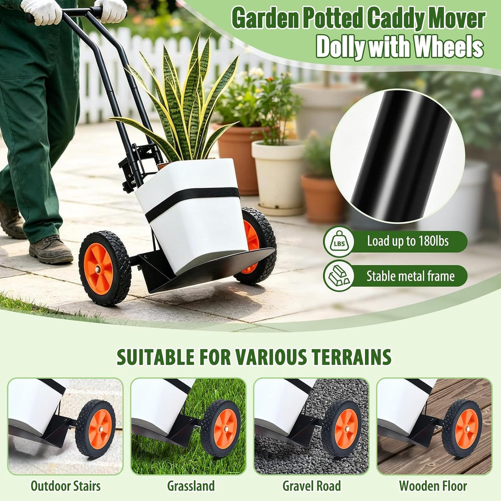 Plant Caddy with Wheels, 180LBS Stable Steel Base, No Deforming | Adjustable arms fit 4-30" pots, Ergonomic &