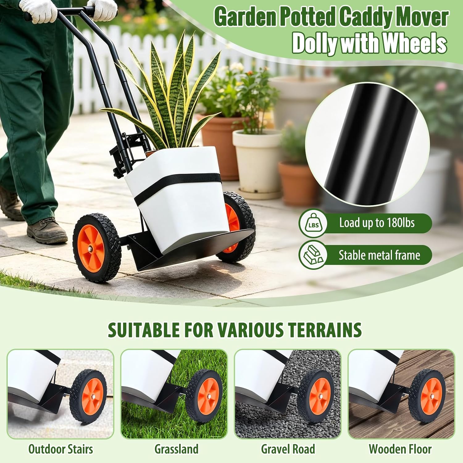Plant Caddy with Wheels, 180LBS Stable Steel Base, No Deforming | Adjustable arms fit 4-30" pots, Ergonomic &