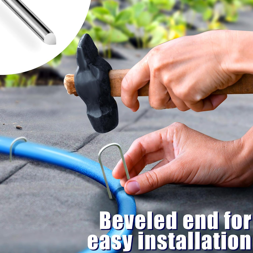 200 Pack Garden Stakes 6 Inch U-Shaped Drip Irrigation Stakes Galvanized Landscape Staples Garden Pins Yard Lawn Ground