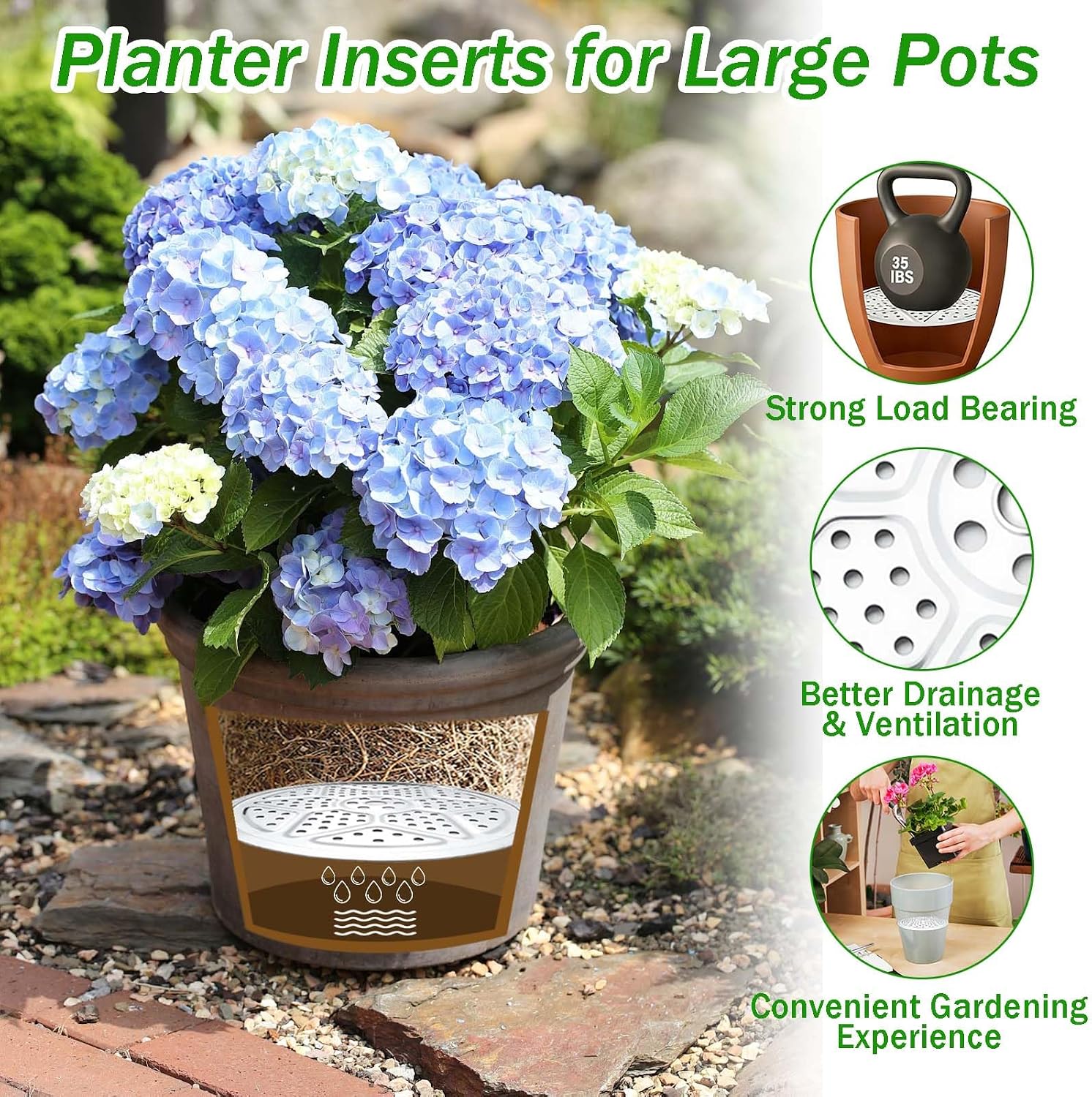 3PCS Round Planter Inserts for Large Tall Pots, 13" Stainless Steel Flower Pot Lift Insert Portable Planter Accessories