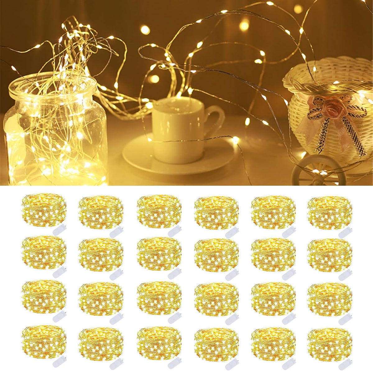 24 Pack Fairy Lights Battery Operated 7FT 20 LED String Lights Warm White