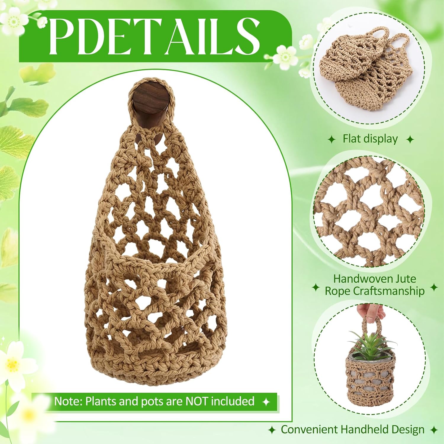 6 Pk Macrame Plant Hanger,4 x 8 Inch,Linen Color | Wall Planters for Indoor, Boho Wall Mounted Flower Baskets, Hanging