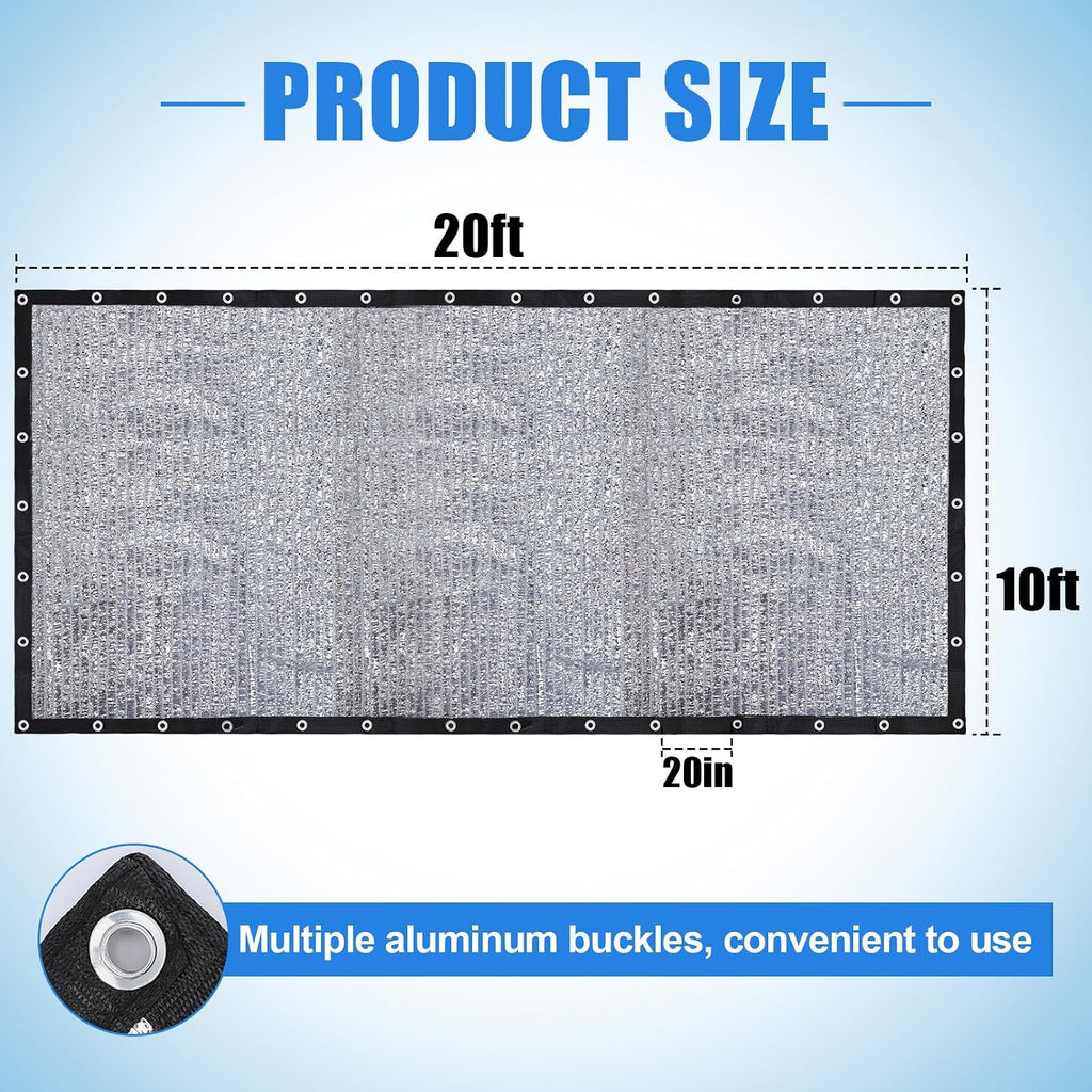 10' x 20' 70% Reflective Aluminet Shade Cloth, UV Protection and Cooling | Durable Sun Protective Shade Covers, with