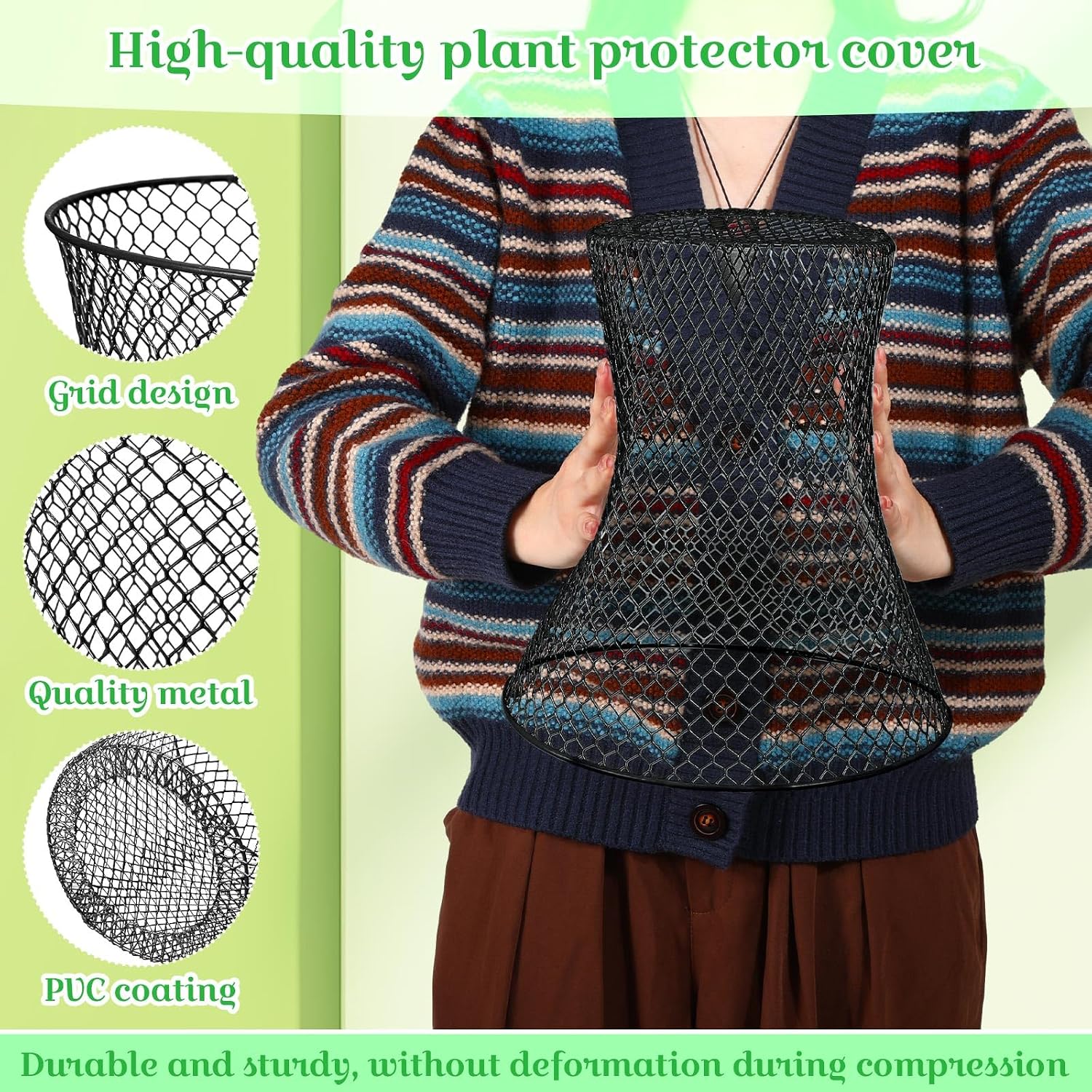Therwen 15 Pcs Large Plant Wire Cloche 11 x 12 Inch Metal Garden Cloche with Garden Stakes Plant Protector from Animals